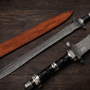 Handmade Damascus Steel Double Edge Viking Sword,Battle Ready With Sheath 32